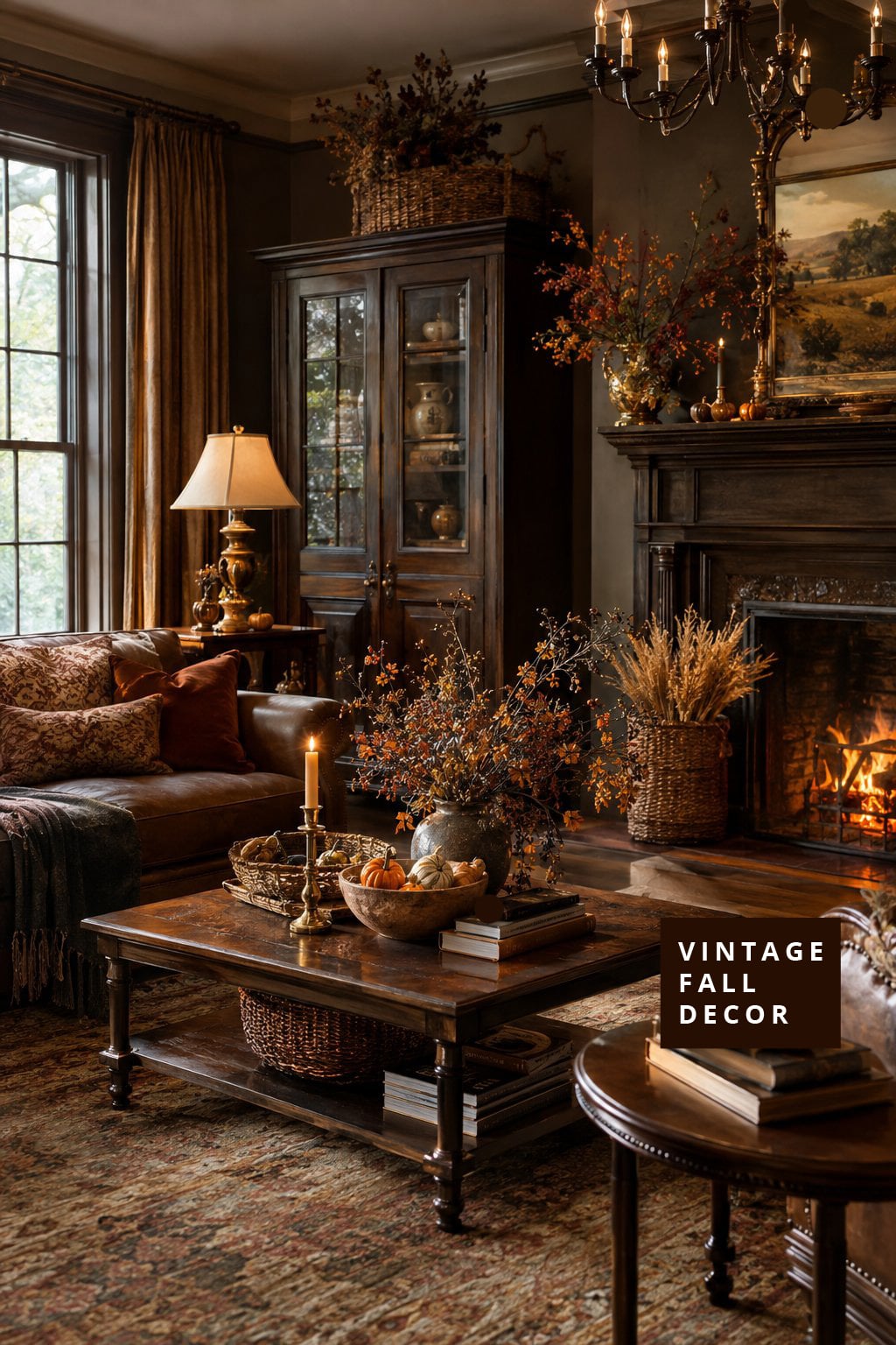 Vintage Fall Living Room Idea 8 Dark Wood Furniture