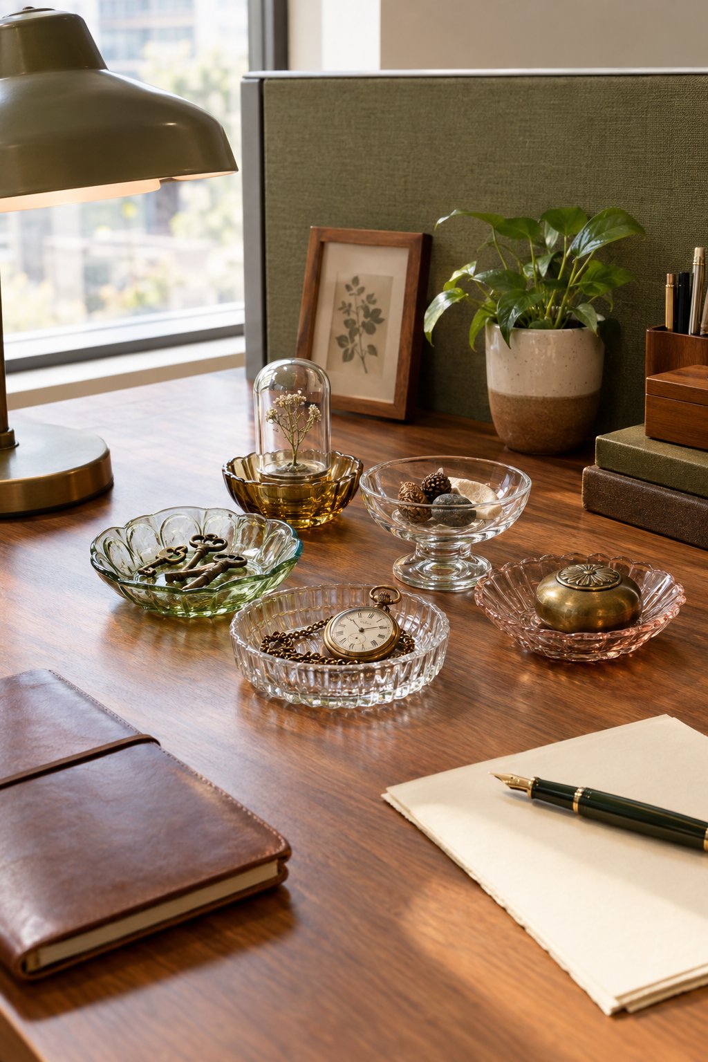 Vintage Office Cubicle Decor Idea 6 Collected Curiosities Glass Trinket Dishes