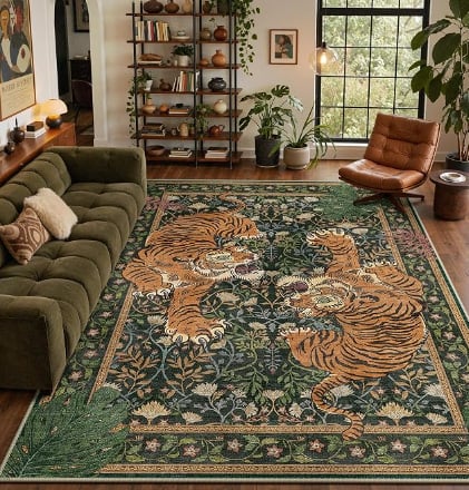 Bavni Tiger Print Washable Area Rug 5x7, Non Slip