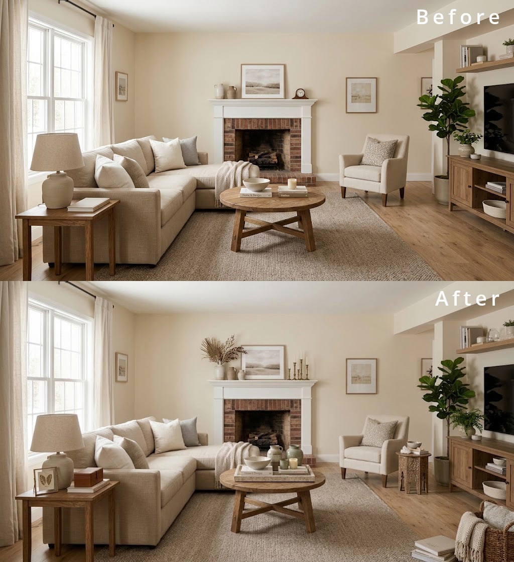Beige Living Room Before After Styling 9 Decor Refresh