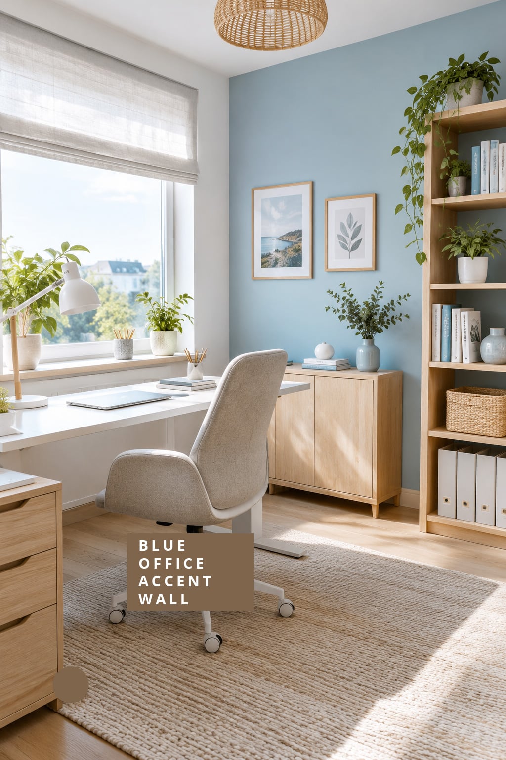 Blue Office Accent Wall Idea 2 Light Blue Small Home Office