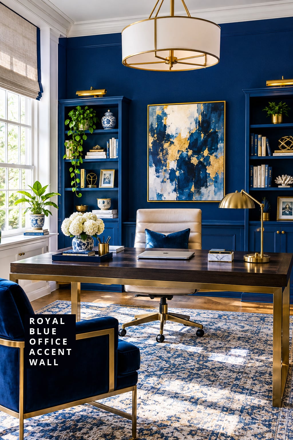 Blue Office Accent Wall Idea 3 Royal Blue with Crisp White Trim
