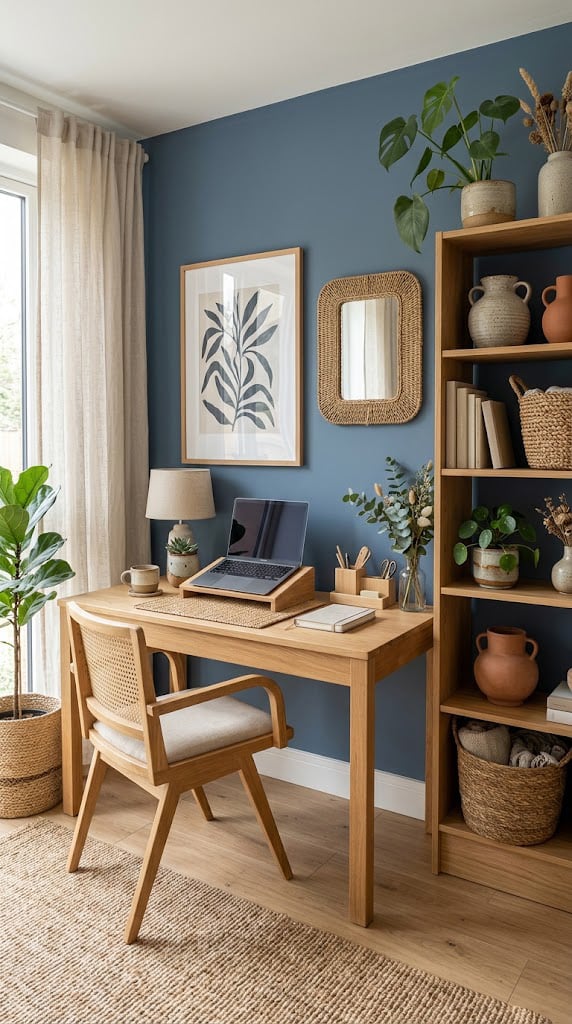 Blue Office Accent Wall Idea 5 Slate Blue with Natural Textures