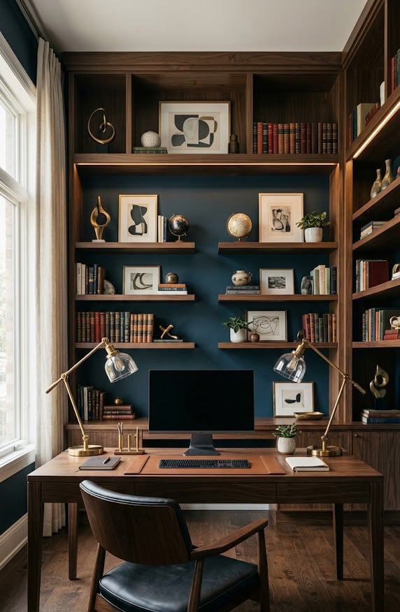 Blue Office Accent Wall Idea 6 Dark Blue Behind the Desk