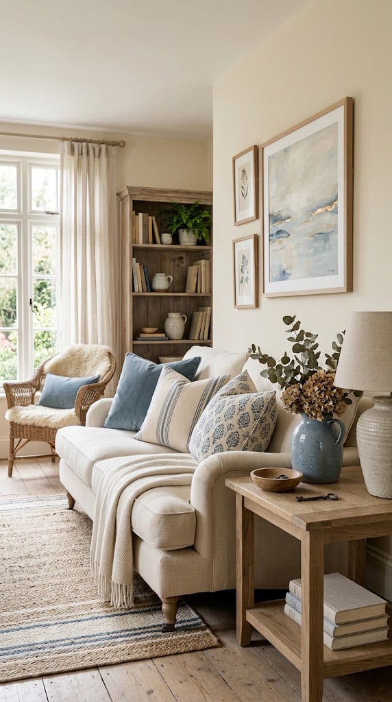 Blue and Cream Living Room Decor Idea 10 Dusty Blue Details