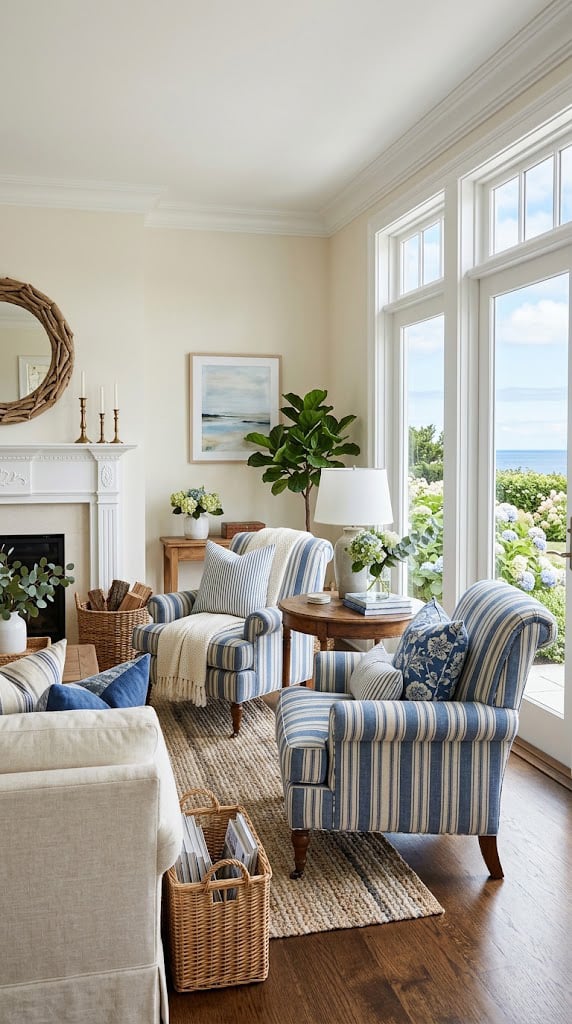 Blue and Cream Living Room Decor Idea 11 Striped Pieces