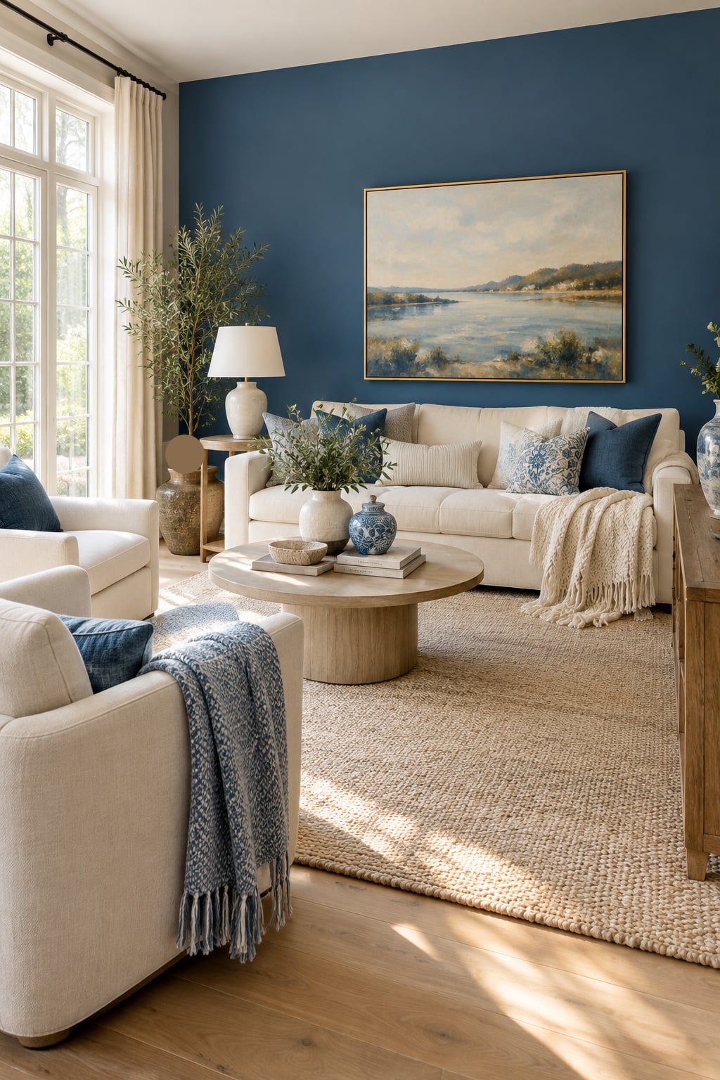 Blue and Cream Living Room Decor Idea 2 Blue Statement Wall
