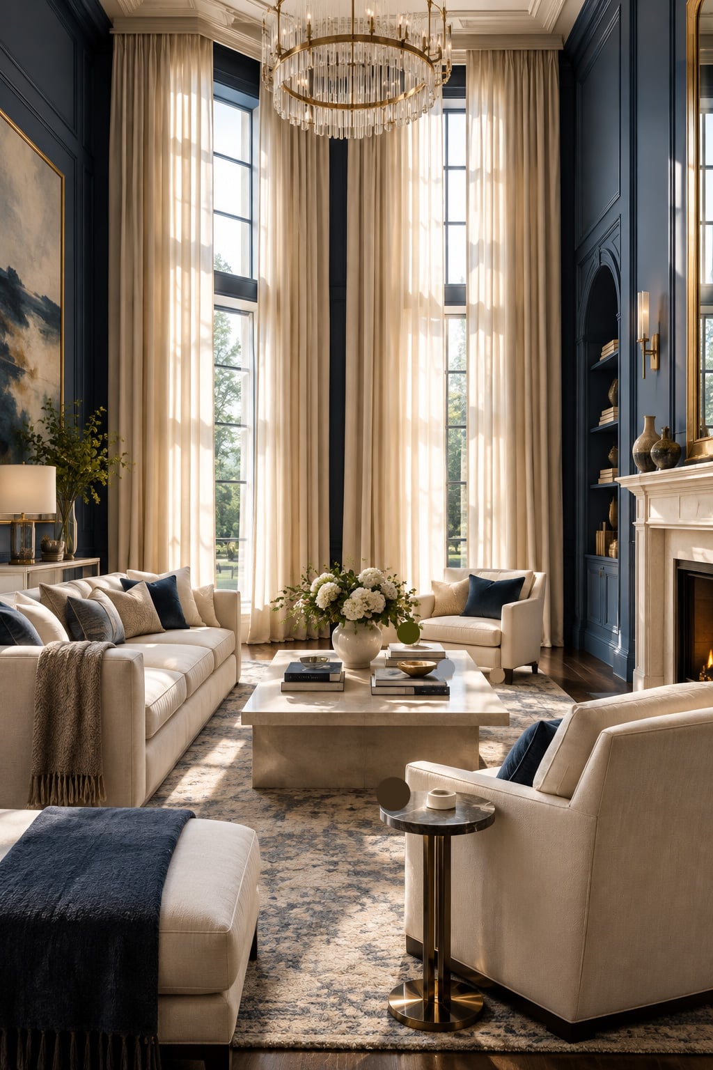 Blue and Cream Living Room Decor Idea 5 Floor to Ceiling Curtains