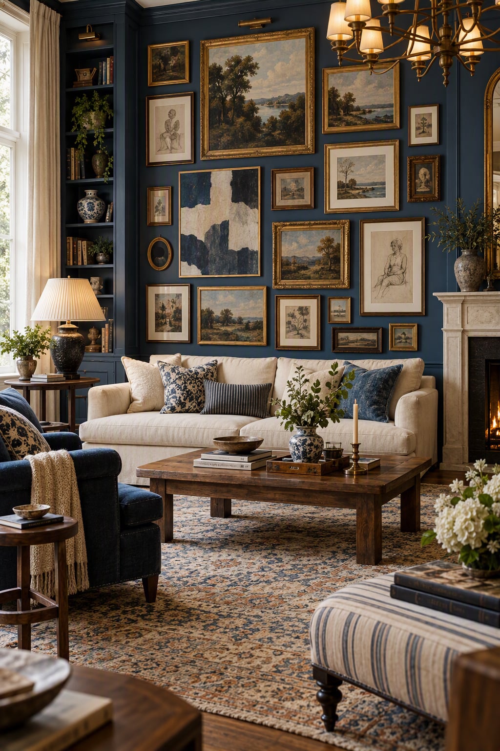 Blue and Cream Living Room Decor Idea 6 Layered Wall Art