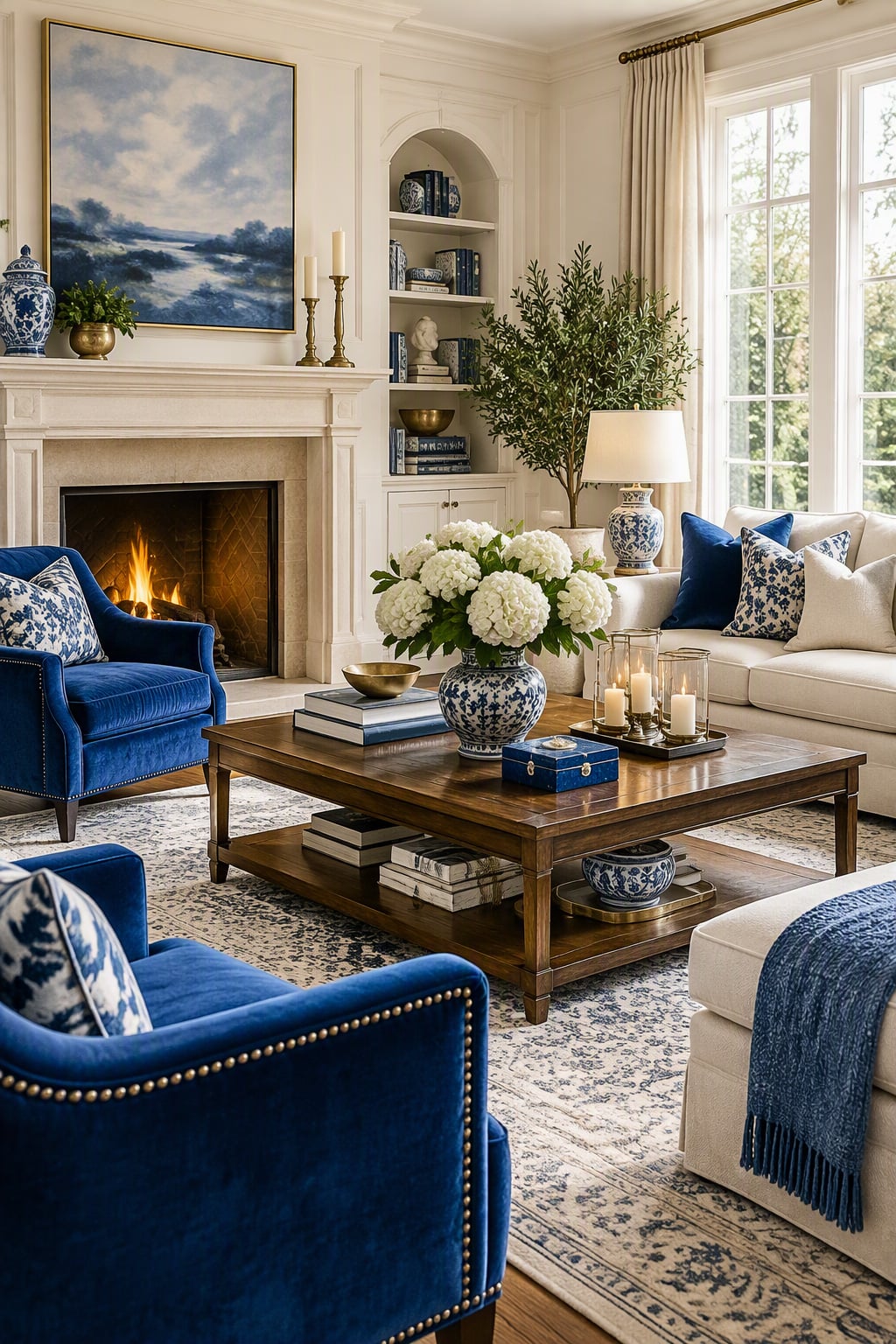 Blue and Cream Living Room Decor Idea 7 Royal Blue Accents