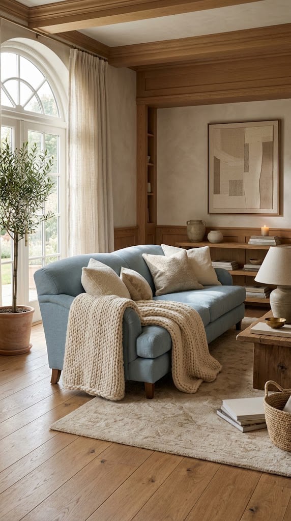 Blue and Cream Living Room Decor Idea 9 Light Blue Upholstery Rich Cream Textures