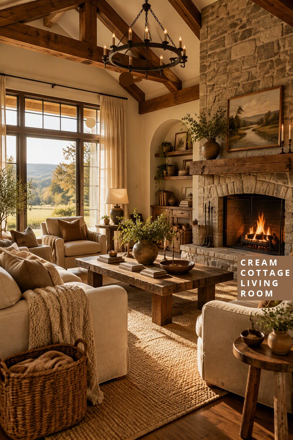 Cream Cottage Living Room Decor Idea 2 Brown and Warm Wood