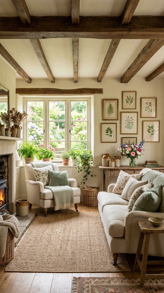 Cream Cottage Living Room Decor Idea 5 Green