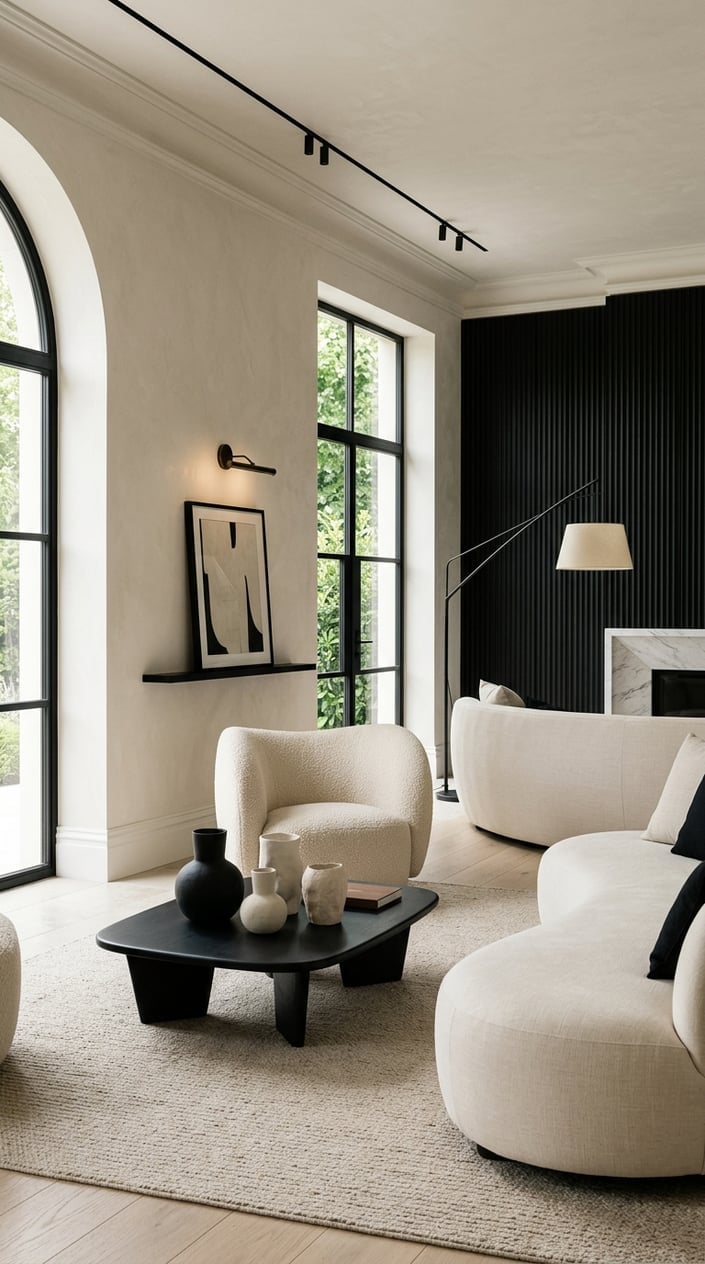 Cream and Black Living Room Decor Idea 11 Minimalist with Sculptural Decoration