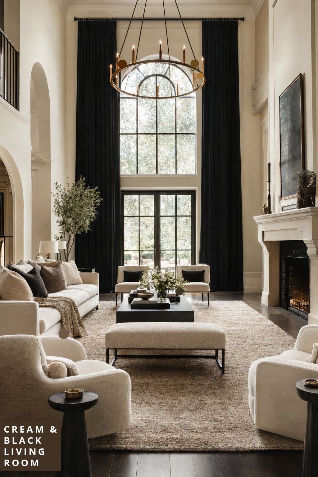 Cream and Black Living Room Decor Idea 3 Floor to Ceiling Curtains