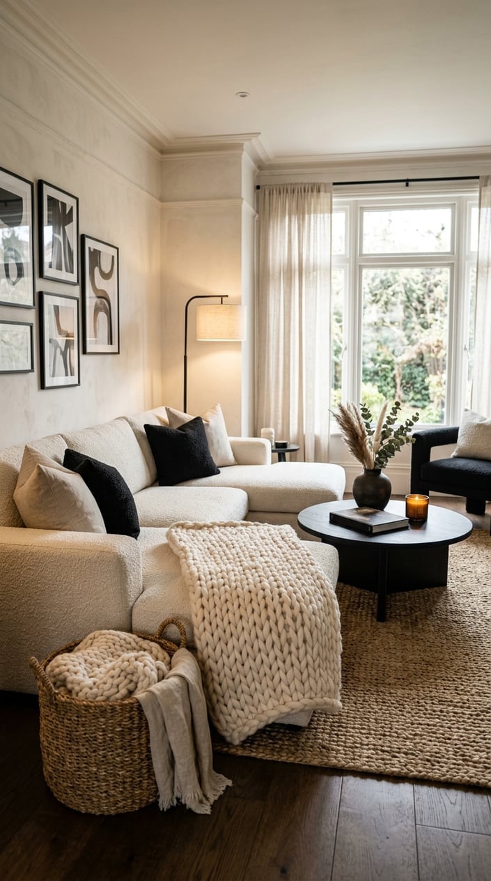 Cream and Black Living Room Decor Idea 6 with Textures