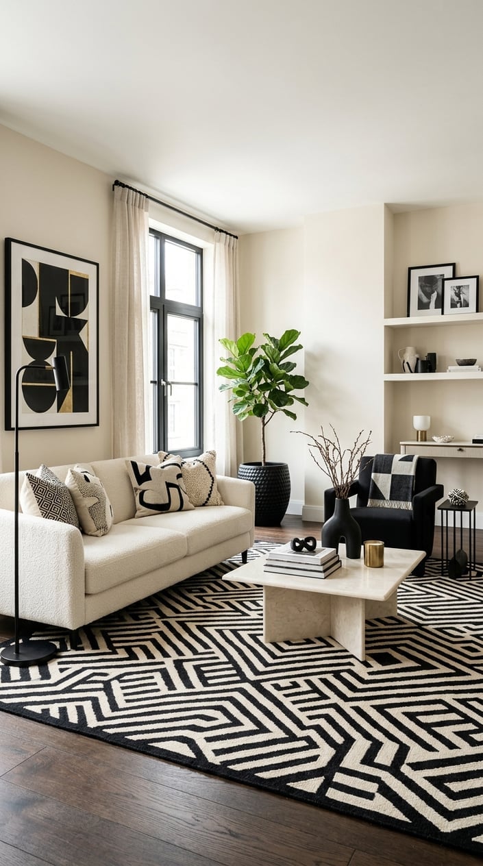 Cream and Black Living Room Decor Idea 8 with Geometric Decoration