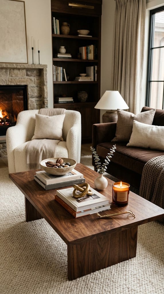 Cream and Chocolate Living Room Decor Idea 11 Coffee Table