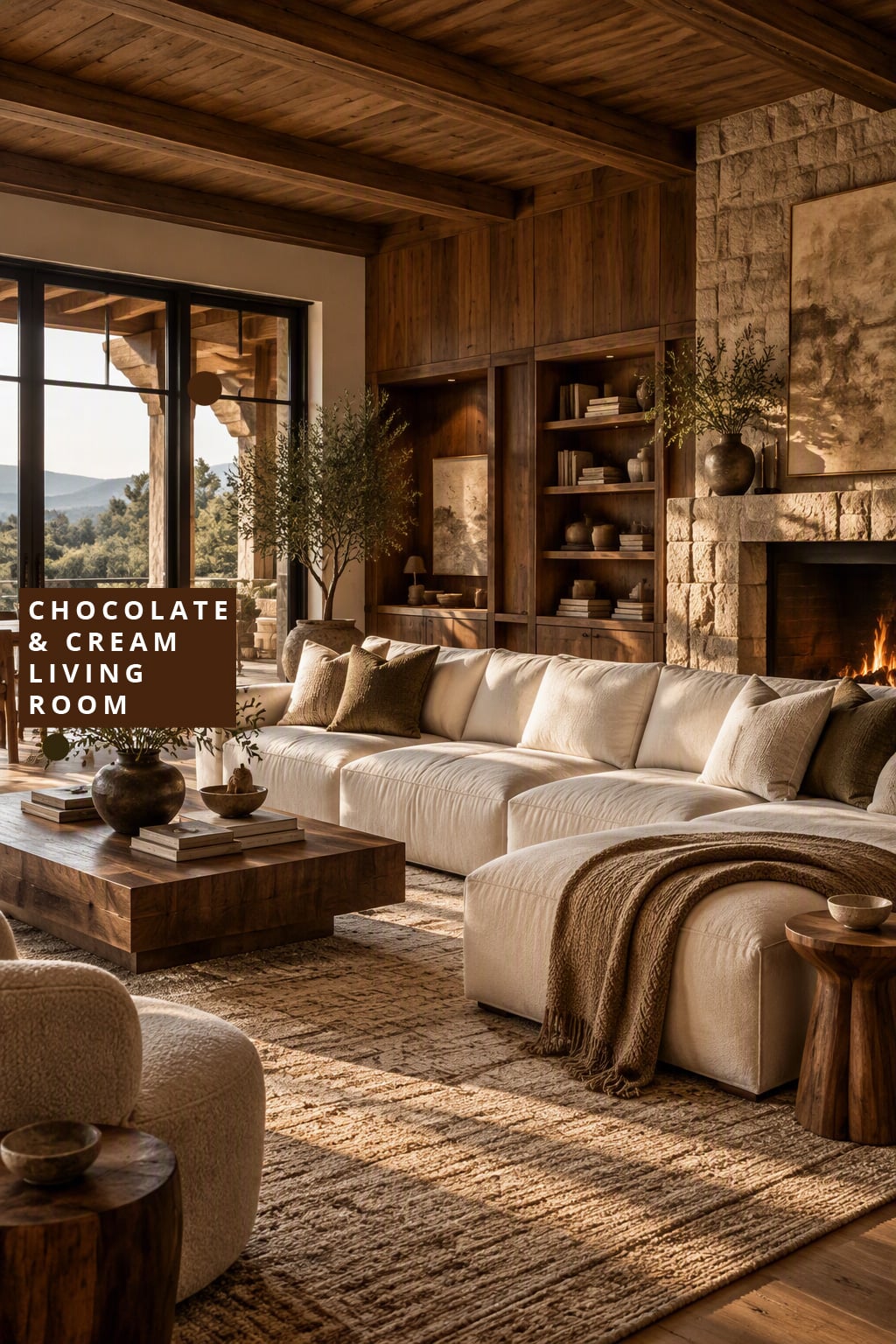 Cream and Chocolate Living Room Decor Idea 2 Rich Wood Tones
