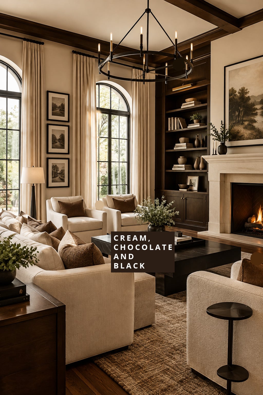 Cream and Chocolate Living Room Decor Idea 4 with Black Accents