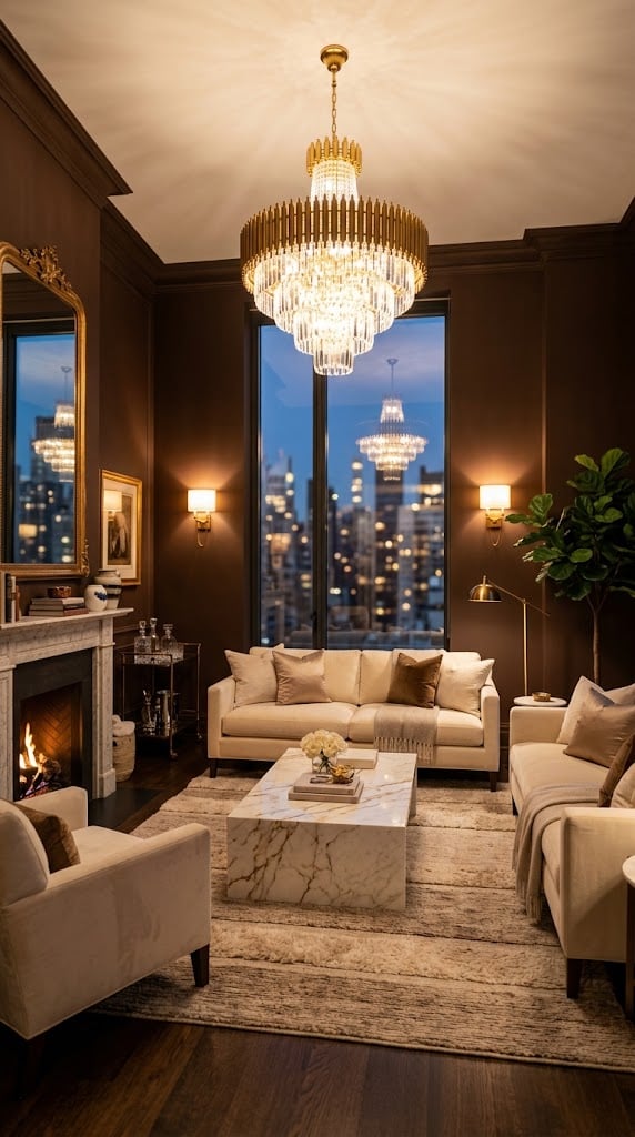 Cream and Chocolate Living Room Decor Idea 5 Gold Lighting