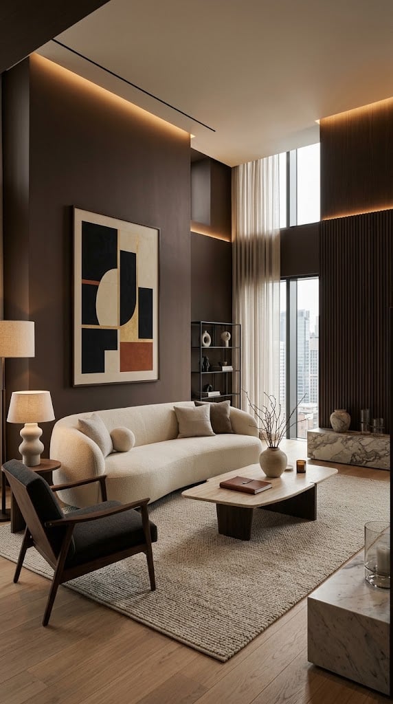 Cream and Chocolate Living Room Decor Idea 7 Modern