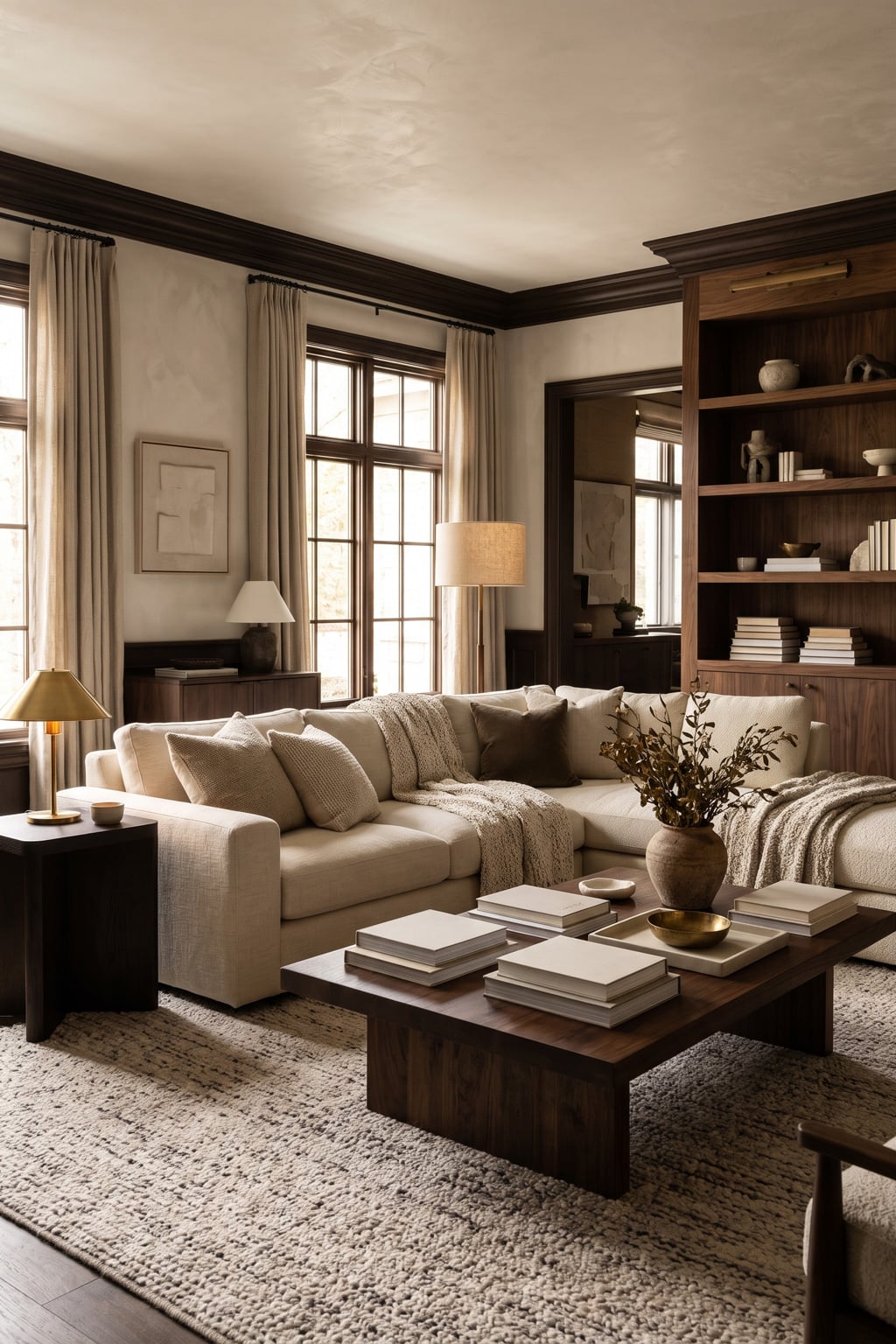 Cream and Espresso Living Room Decor Idea 10 Dark Walnut
