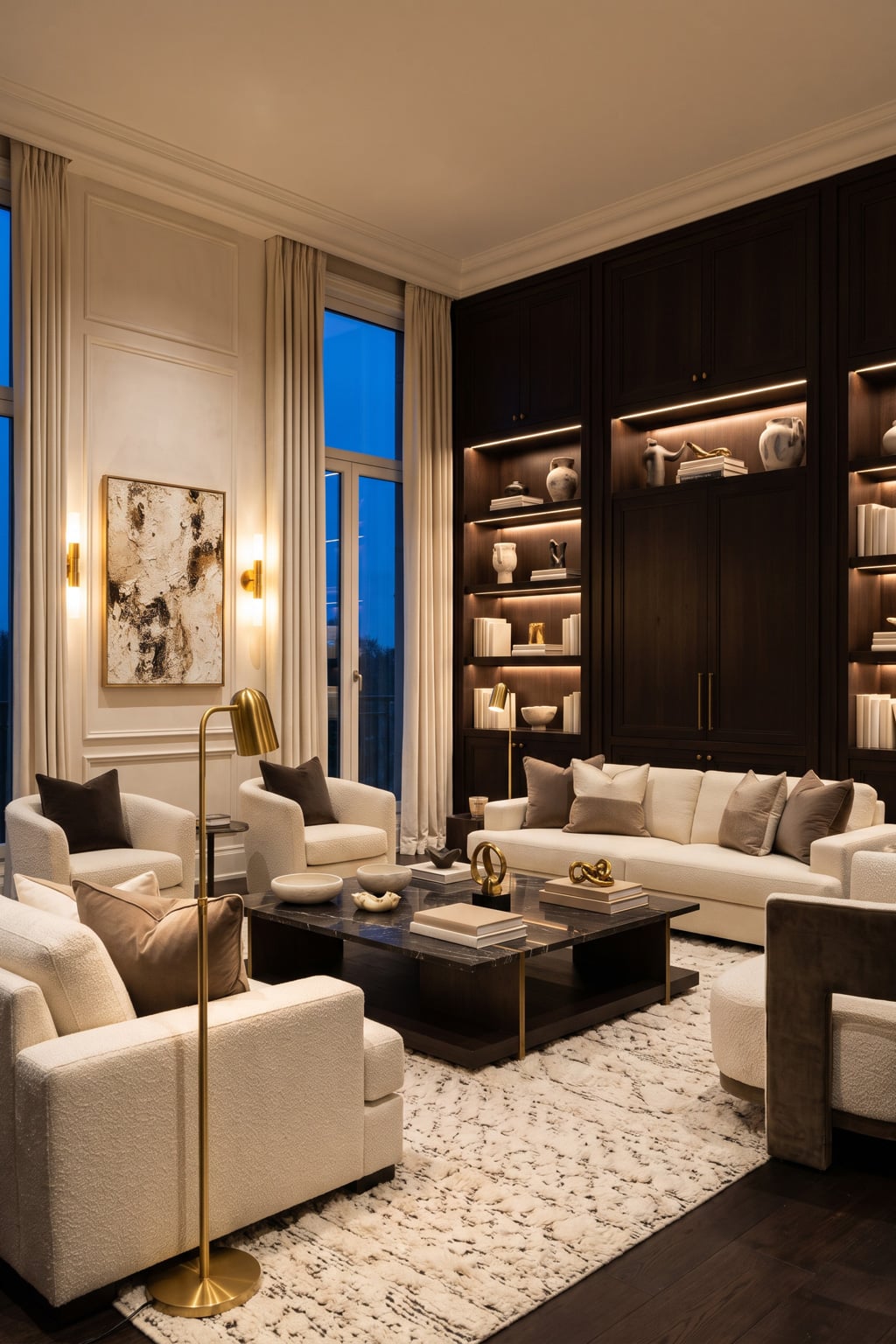 Cream and Espresso Living Room Decor Idea 11 Brass Lighting Details