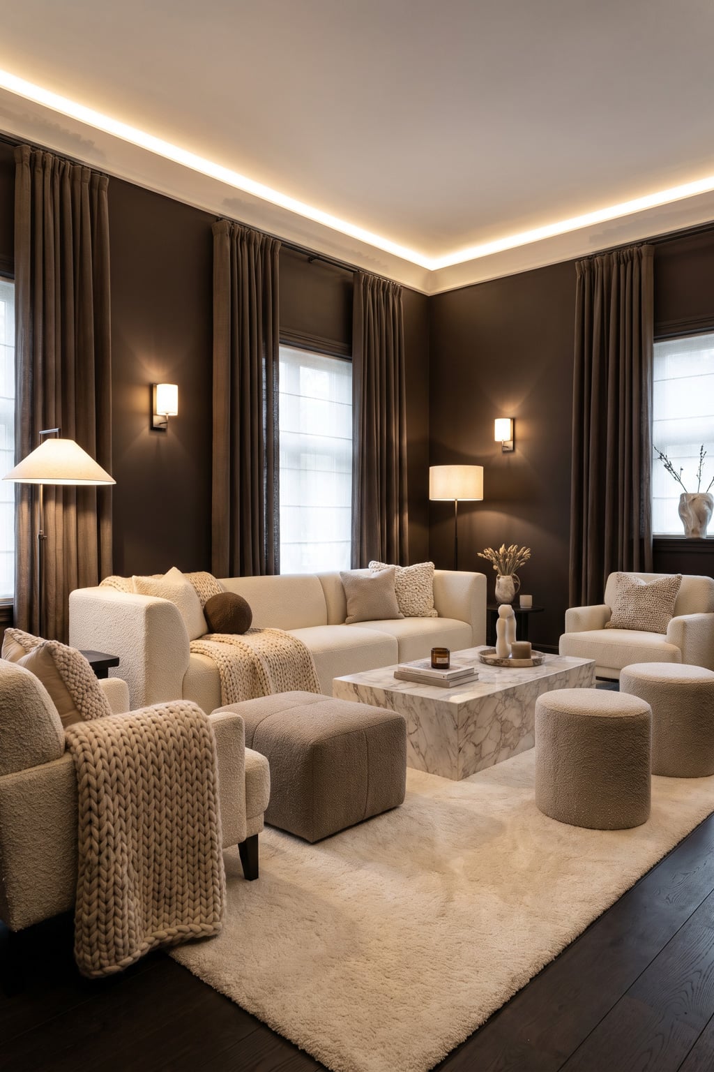 Cream and Espresso Living Room Decor Idea 3 Layered Textures