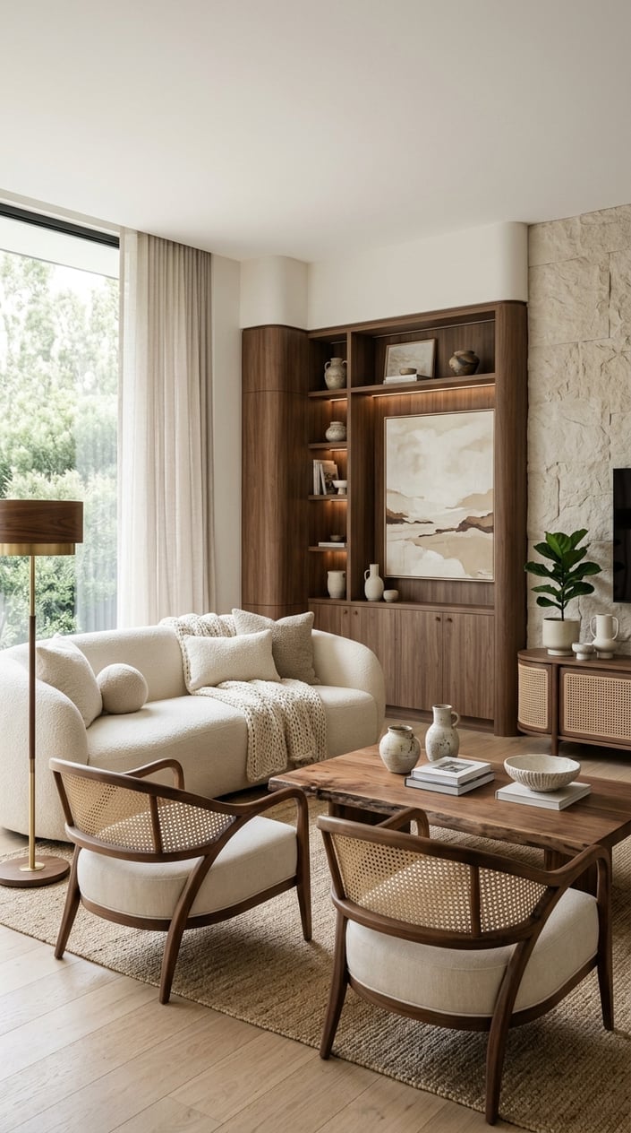 Cream and Walnut Living Room Decor Idea 11 Natural Textures and Organic Shapes