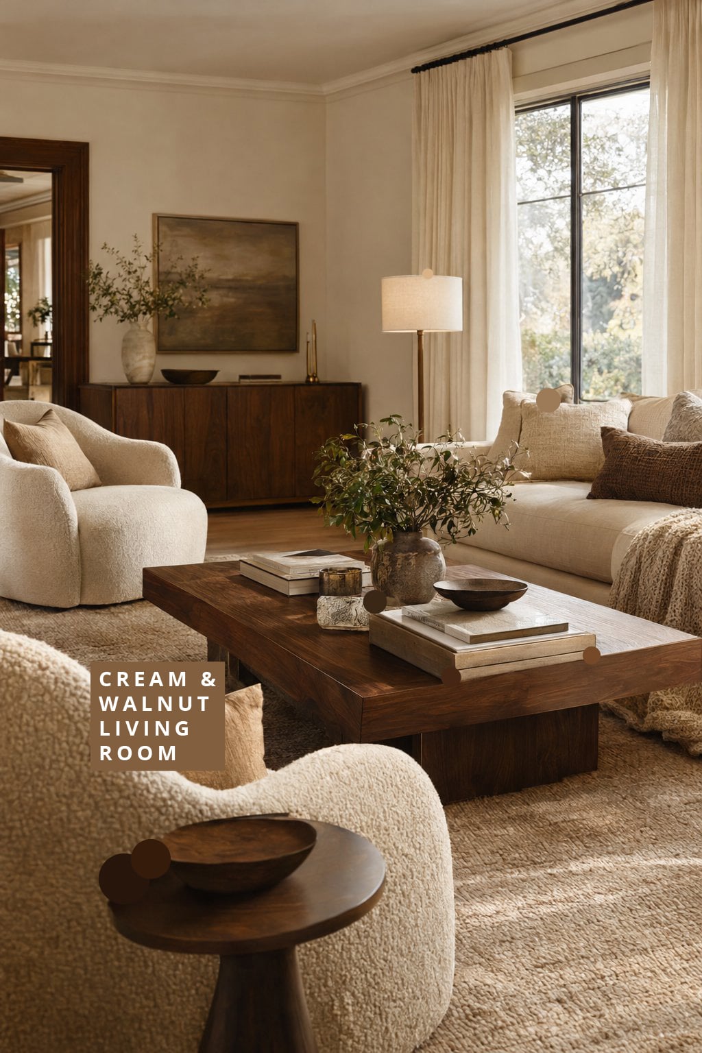 Cream and Walnut Living Room Decor Idea 3 Layered Textiles