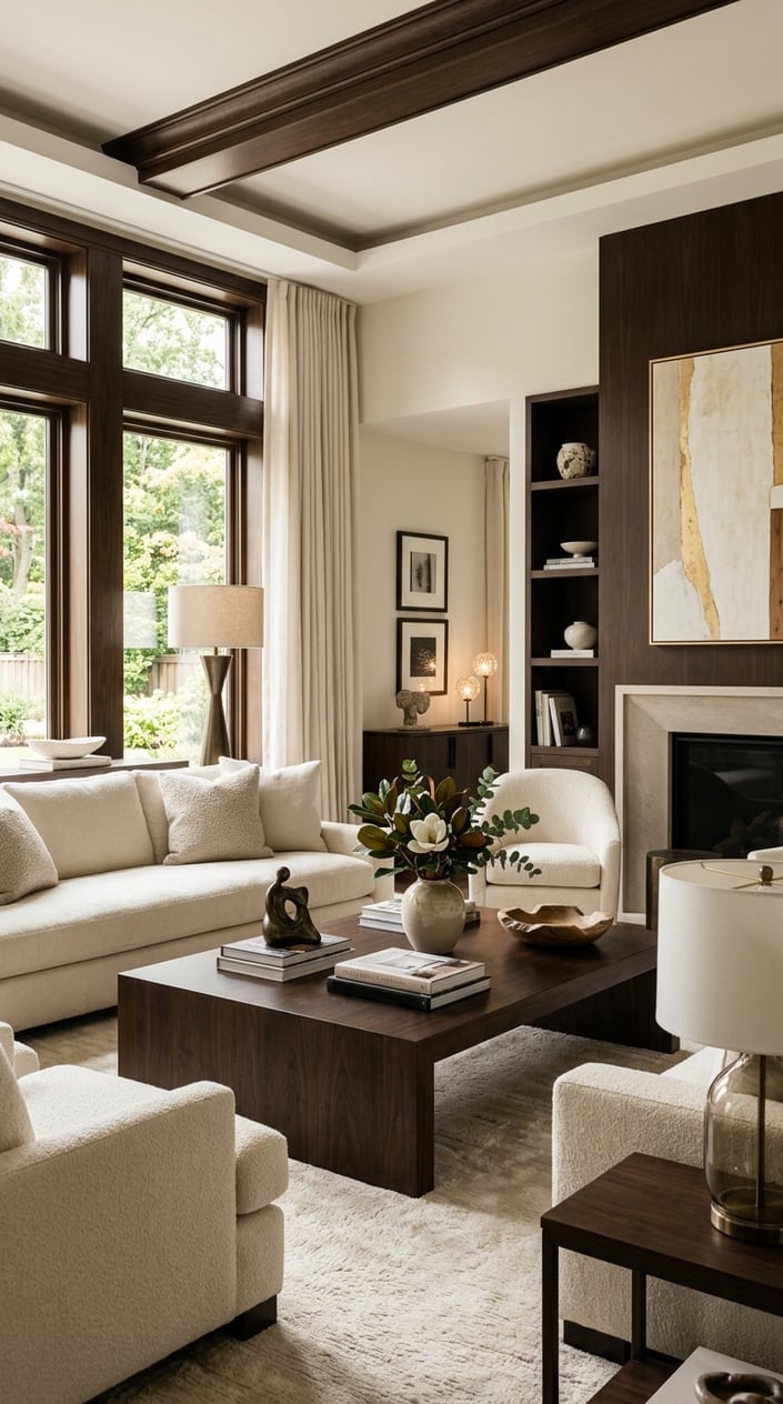 Cream and Walnut Living Room Decor Idea 5 Dark Coffee Table