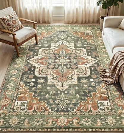Fixwal Washable 5x7 Area Rug, Non Slip, Brick Green