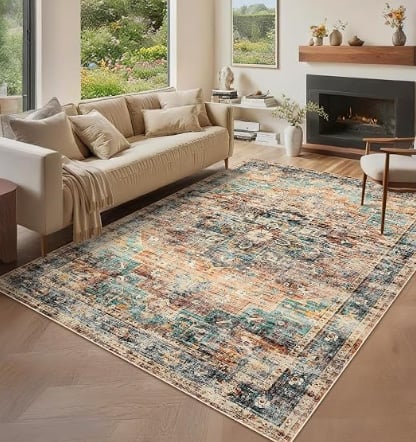 Garvee 3×5 Area Rug, Machine Washable, Non Slip, Low Pile, Vintage Rug