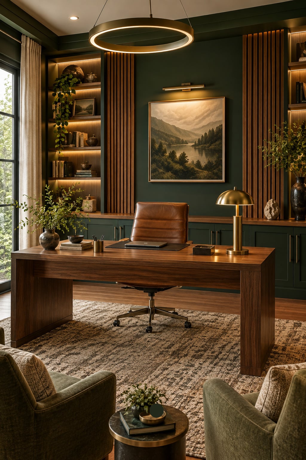 Green Office Accent Wall Idea 11 with Vertical Wood Slats