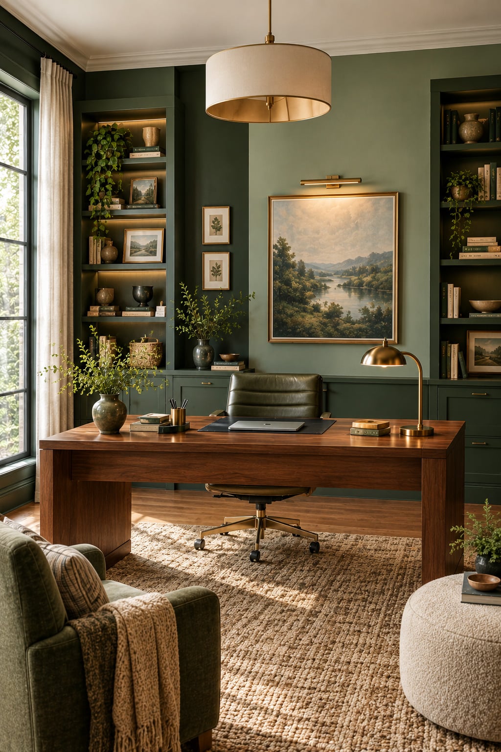 Green Office Accent Wall Idea 12 Two Tone Green