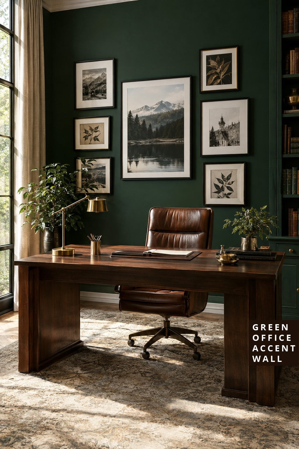 Green Office Accent Wall Idea 4 Forest Green and Black Frame Artwork