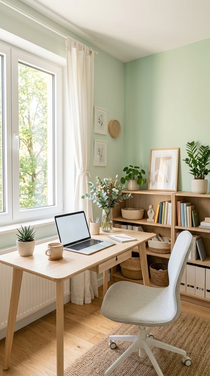 Green Office Accent Wall Idea 7 Light Green Small Office