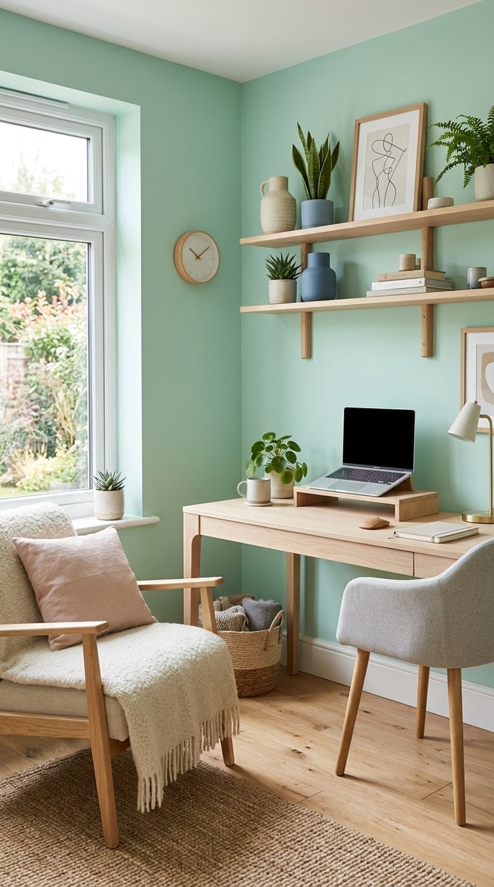 Green Office Accent Wall Idea 8 Mint Green with Scandinavian Details