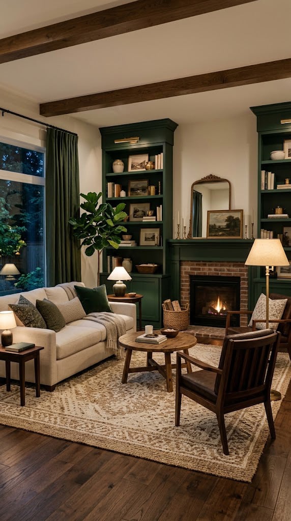 Green and Cream Living Room Decor Idea 10 Forest Green Touches