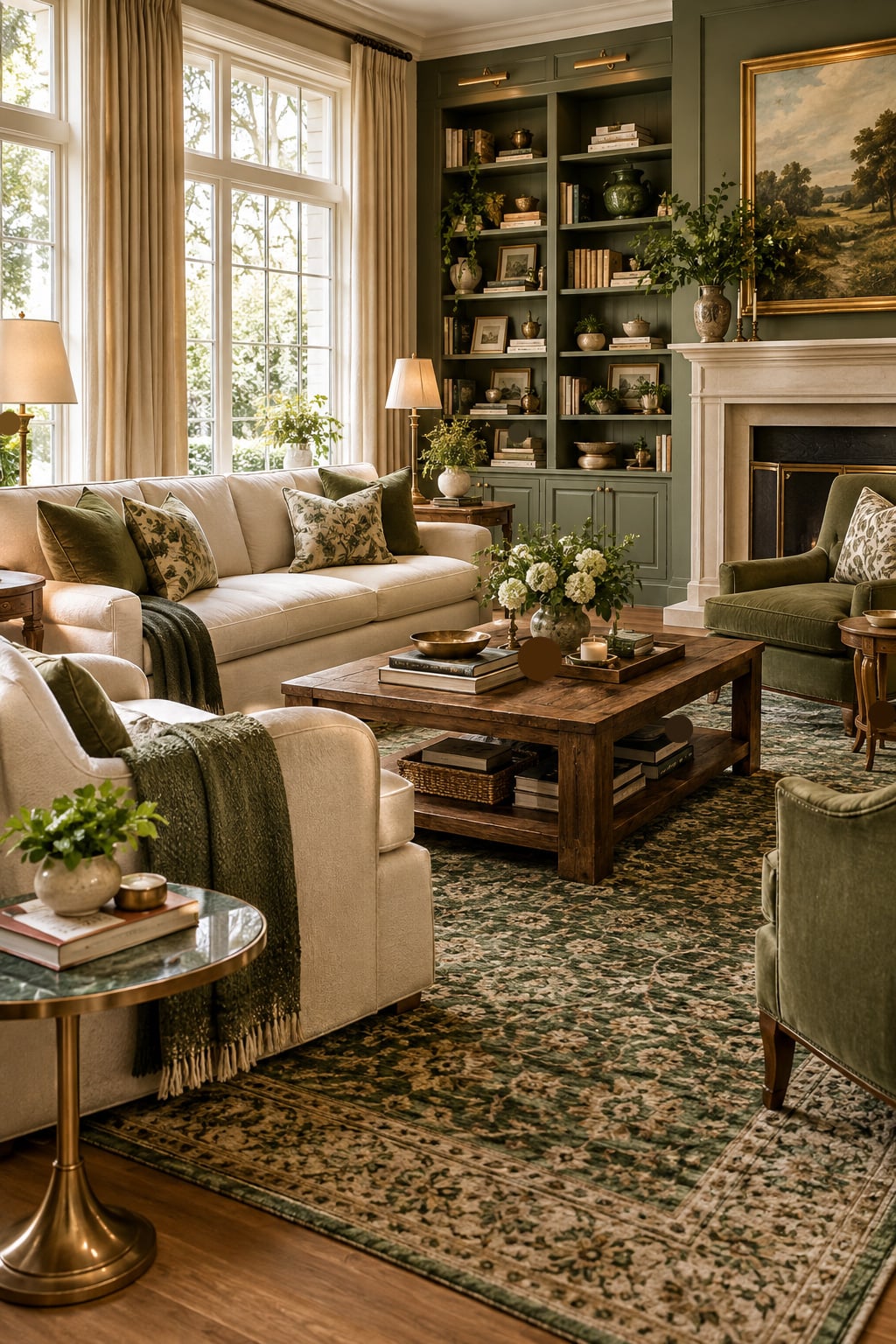 Green and Cream Living Room Decor Idea 4 Rug