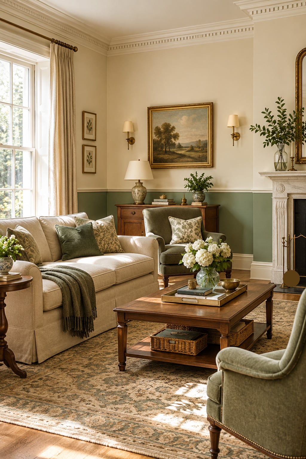 Green and Cream Living Room Decor Idea 5 Two Tone Dado Rail Design