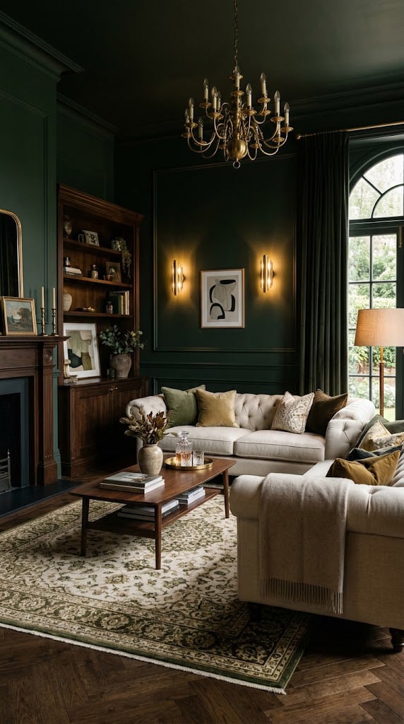 Green and Cream Living Room Decor Idea 6 Dark Green Paint and Cream Furniture