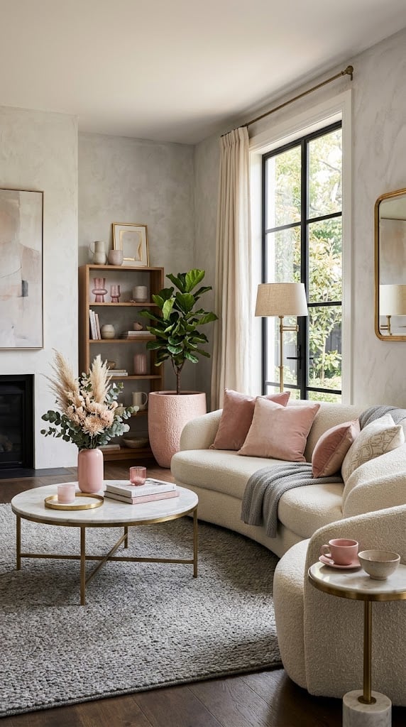 Grey and Cream Living Room Decor Idea 10 With Sophisticated Pink Details
