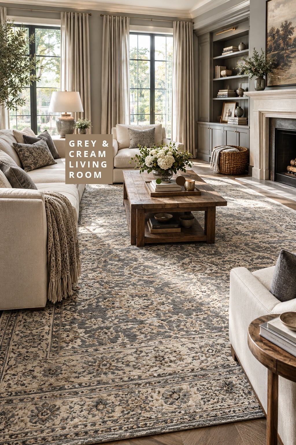 Grey and Cream Living Room Decor Idea 2 Statement Rug