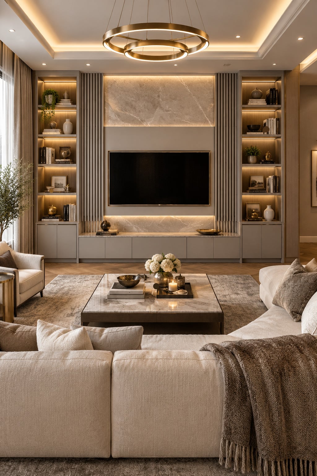 Grey and Cream Living Room Decor Idea 4 TV Wall