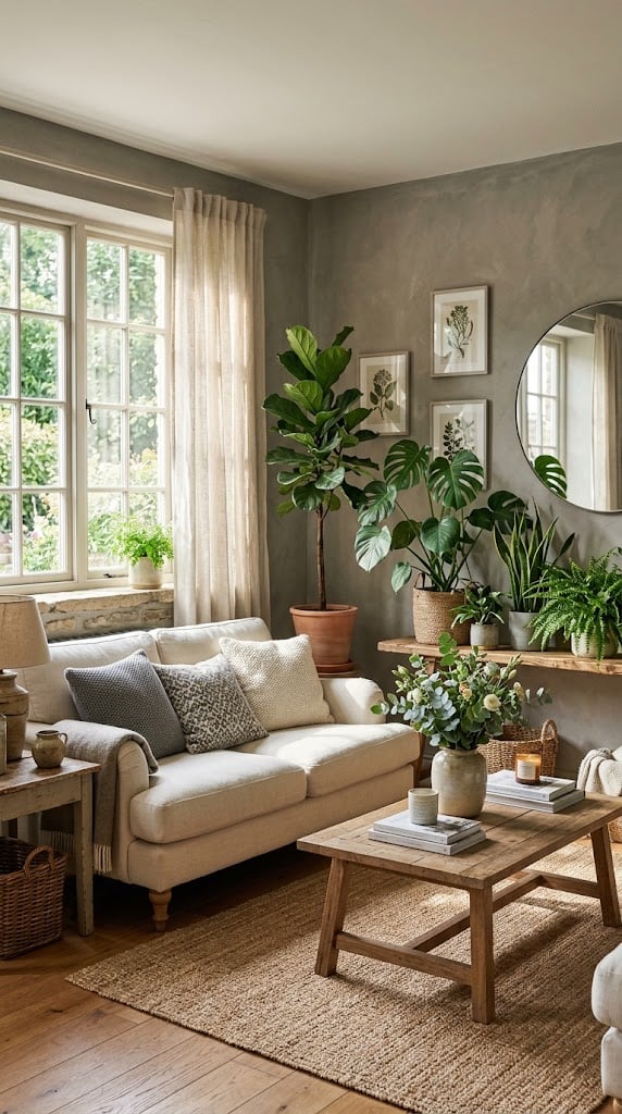 Grey and Cream Living Room Decor Idea 8 With Fresh Green