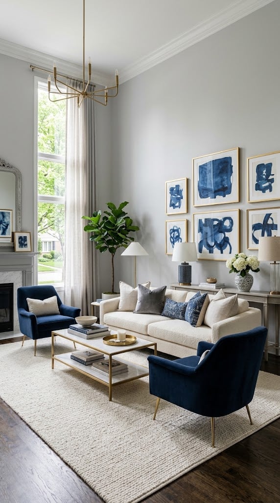 Grey and Cream Living Room Decor Idea 9 With Elegant Blue Details