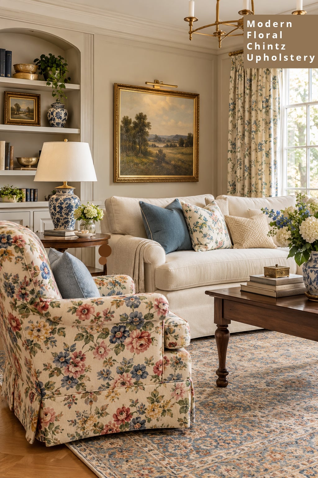 Living Room 3 Modern Floral Chintz Upholstery