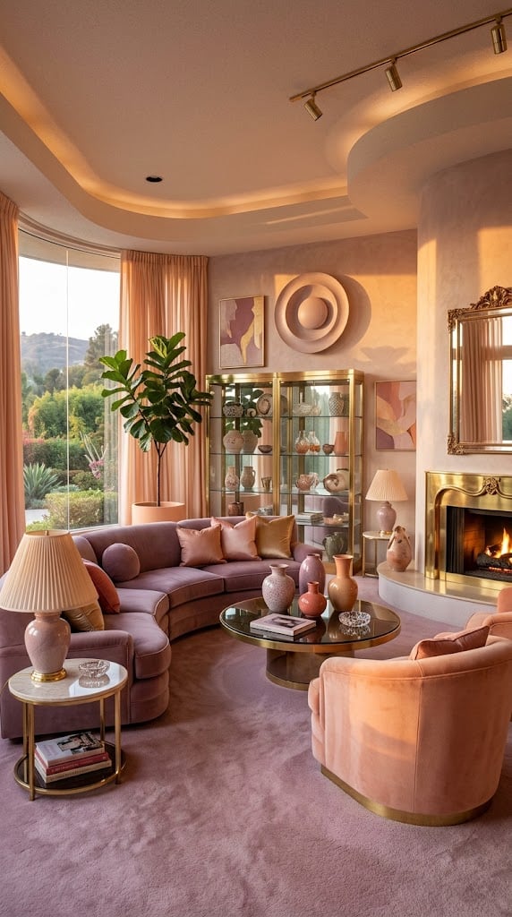 Living Room 5 1980s Peach and Dusty Mauve Color Scheme